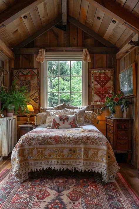 Rustic Bedroom Design Ideas, Grandmacore Aesthetic, Wood And Metal Chandelier, Farmhouse Bed Frame, Rustic Bedroom Ideas, Farmhouse Style Bedding, Reclaimed Wood Accent Wall, Cabin Vibes, Wrought Iron Bed