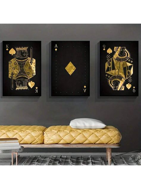 3pcs Canvas Poster, Modern Art, Black Gold Poker Canvas Painting Wall Art, Diamond Ace Of Spades Painting, Ideal Gift For Bedroom, Living Room, Kitchen, Hallway, Wall Art, Wall Decor, Autumn Decoration, Room Decoration, No FrameI discovered amazing products on SHEIN.com, come check them out! Hallway Wall Art, Abstract Art Painting Diy, Games Room, Painting Wall Art, Wall Art Canvas Painting, Diy Canvas Art, Painting Wall, Diy Canvas, Art Black