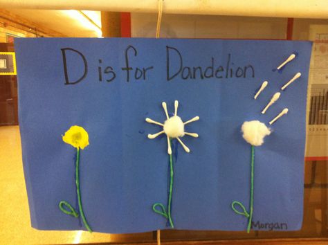 D is for dandelion. Seed cycle/plants preschool April Preschool, Letter D Crafts, Plant Lessons, Spring Preschool Activities, Spring Lessons, Preschool Garden, Plant Study, Preschool Projects, Plant Crafts