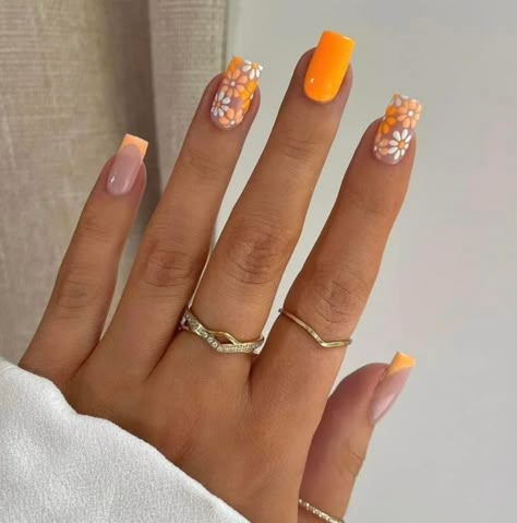 Summer Nail 2024 Trends Orange, Square Summer Nails 2024, Shorter Nails, Orange Theme, Nagel Design, Unghie Sfumate, Orange Nail, Milky Nails, Nagel Tips