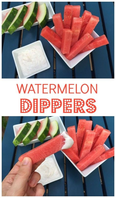 Watermelon Dippers with Honey Vanilla Yogurt Sauce make the perfect snack or dessert that both kids and adults are sure to love! @Mom to Mom Nutrition Mom To Mom, Beach Snacks, Lunch Box Bento, Watermelon Party, Watermelon Recipes, Yogurt Sauce, Vanilla Yogurt, Fruit Recipes, Kid Friendly Meals