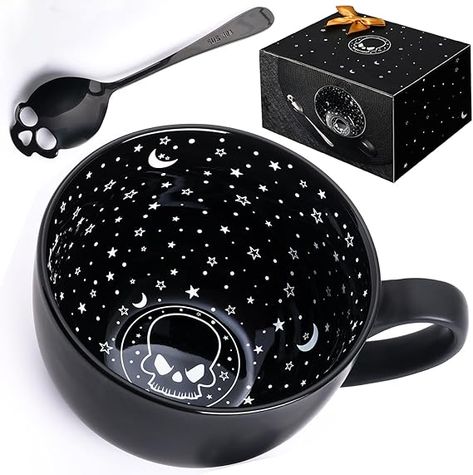 Midnight Skull Coffee Mugs with Spoons, Halloween Christmas Birthday White Elephant Gifts for Adult Women Men Friends, Spooky Witchy Gag Fun Gifts Gothis Decor Novelty Tea Cups Gifts For Adult Women, Cups For Men, Gothic Kitchen Decor, Kitchen Witch Decor, Mug Painting Ideas, Gothic Kitchen, Skull Coffee, Personal Altar, Cool Mug