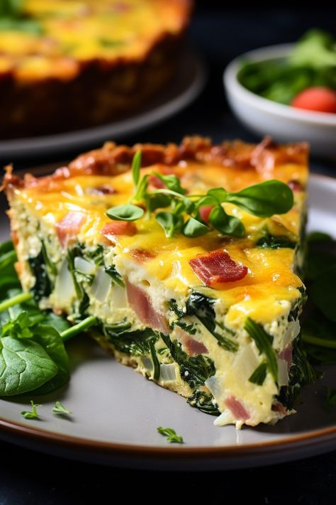 Crustless Spinach Quiche - That Oven Feelin Ham And Spinach Quiche, Crustless Spinach Quiche, Quiche Recipes Crustless, Bacon Quiche Recipe, Bacon Spinach Quiche, Egg Quiche, Spinach Quiche Recipes, Onion Quiche, Bacon Quiche