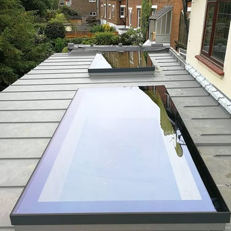 Loft Conversion Roof, Flat Roof Lights, Flat Roof Skylights, Flat Roof Extension, Roof Skylight, Roof Lights, Zinc Roof, Garden Room Extensions, Skylight Kitchen