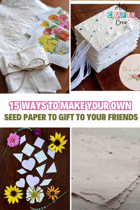 Learn how to make DIY seed paper from any of these tutorials. Perfect for making greeting cards that are a unique and eco-friendly gift. We have included a short description, material list, and direct link to the project. Projects curated by ArtyCraftyCrew. Diy Paper Seed Cards, Diy Eco Friendly Gifts, Paper Making Ideas, Seed Paper Diy, Seed Gifts, Flower Seed Gifts, Diy Seed Packets, Seed Paper Cards, Pep Squad