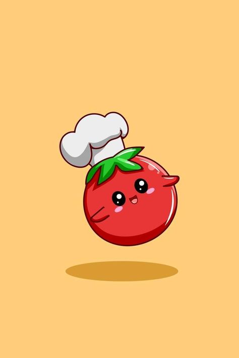 A cute tomato chef cartoon illustration Tomato Vector Illustration, Tomato Illustration Cute, Cute Tomato Cartoon, Tomato Cartoon, Tomato Tattoo, Tomato Illustration, Cute Tomato, Chef Cartoon, Menu Board