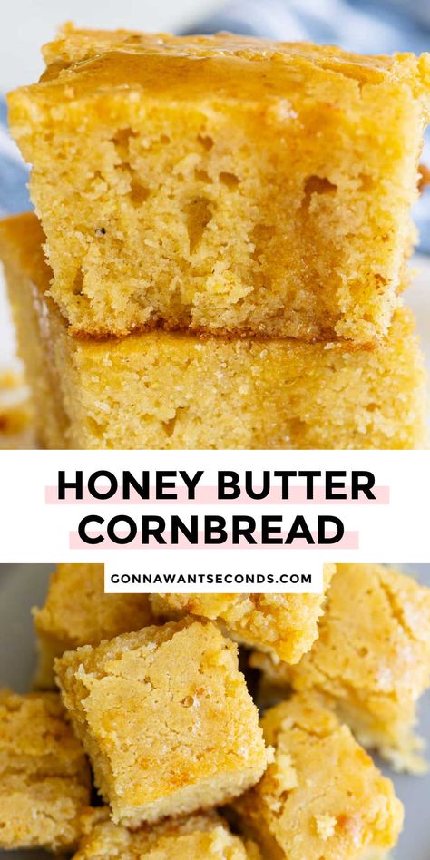 *NEW* If you're a fan of sweet cornbread, our honey butter cornbread is the recipe you've been looking for! Sweet, tender and delicious! #cornbread #honeybuttercornbread Butter Cornbread Recipe, Honey Butter Cornbread, Savory Bread Recipe, Thanksgiving Baking, Delicious Cornbread, Recipe Thanksgiving, Honey Cornbread, Healthy Bread Recipes, Sweet Cornbread