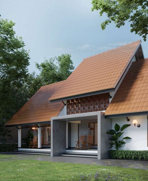 Kerala Slope Roof House Design, Slopping Roof House Elevation, Slope Roof Elevation Kerala, Sloping Roof Designs, Small Kerala House, Sloped Roof Houses, Slope Roof Elevation, Sloping Roof Architecture, Kerala House Elevation