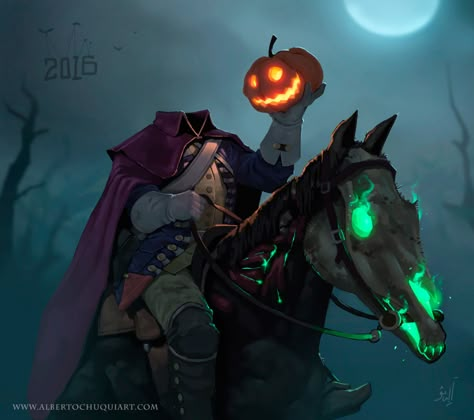 ArtStation - The Headless Horseman, Alberto Chuqui Images Terrifiantes, The Headless Horseman, The Legend Of Sleepy Hollow, Headless Horseman, Halloween Artwork, Halloween 2016, Halloween Drawings, Halloween Monster, Halloween Pictures