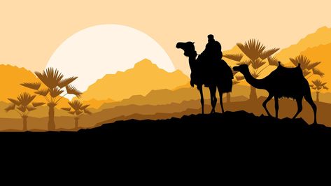 Nature Silhouettes, Flat Design Poster, Desert Background, Caravan Renovation, Hot Desert, Desert Mountains, Landscape Sunset, Mountain Nature, Low Maintenance Landscaping