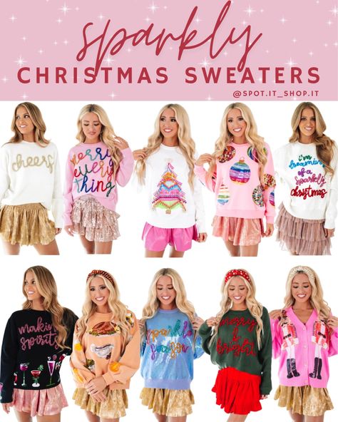 Holiday Sweaters For Women, Cute Christmas Sweaters For Women, Cute Christmas Sweater Outfit, Queen Of Sparkles Outfits, Diy Christmas Shirts For Women, Christmas Festive Outfits, Creative Ugly Christmas Sweater, Jollywood Nights, Cute Christmas Sweaters