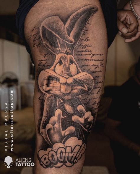 Loony Tunes Tattoo Ideas, Bugs Bunny Tattoo Design, Loney Toones Tattoos, Cartoon Tattoos Sleeve, Cartoon Sleeve Tattoo, Lola Bunny Tattoo, Looney Tunes Tattoo Ideas, Cartoon Tattoos For Men, Bugs Bunny Tattoo