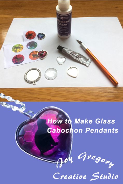 How to Make a Glass Cabachon Art or Photo Pendant. You can make a really pretty pendant using printed images of your choice with just a few simple tools and materials.   You will need : a bezel, a glass cabochon to fit the bezel, a printed image plus glue and glass glaze. Just a few simple steps to make a lovely pendant. #catcrafts #jewellerymaking #catimages  #glasscabochon #makingpendants Glass Cabochon Jewelry Diy, Cabachon Jewelry Diy, Cabochon Jewelry Diy, Photo Charms Diy, Cabachon Pendants, Cabachon Jewelry, Cabochon Pendants, Glass Dome Jewelry, Glass Cabochon Jewelry