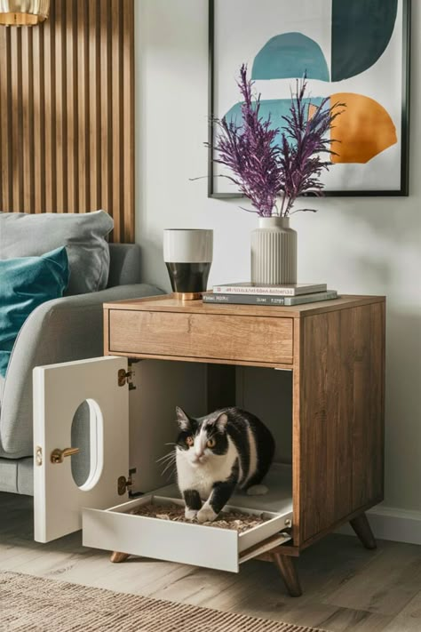 Top 25 DIY Cat Litter Box Ideas [Within Budget] – craftydiyers.com Hidden Litter Box Ideas, Kitty Litter Box Ideas, Laundry Room Apartment, Diy Cat Litter Box Ideas, Cat Box Furniture, Cat Litter Furniture, Hiding Cat Litter Box, Cat Litter Box Ideas, Diy Litter Box