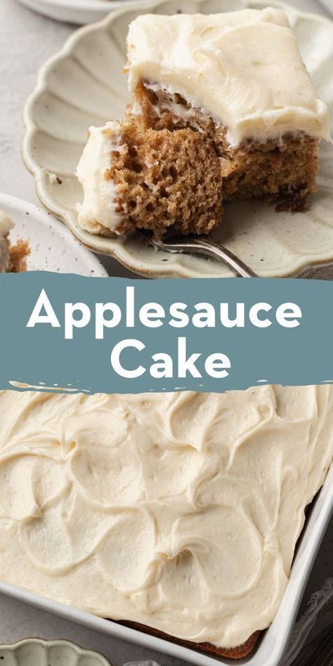 Unsweetened Applesauce Recipe Baking, Applesauce Cake With Cream Cheese Frosting, Applesauce Cake With Cinnamon Cream Cheese Frosting, 9x13 Cake, Basic Muffin, Applesauce Cake Recipe, Fall Yummies, Apple Treats, Apple Cakes