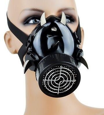 Devil Horn Industrial Spike Gas Mask Single Respirator Cyber Goth Rave Halloween  #cybergothicgirl #metalgirl #darkgirl #krock #goths #metalforlife #gothgirl #punksofinstagram #industrialgirl #pastelgoth Goth Mask, Gothic Mask, Goth Rave, Mask Aesthetic, Gothic Bracelet, Cosplay Mask, Face Aesthetic, Cool Masks, Gothic Accessories