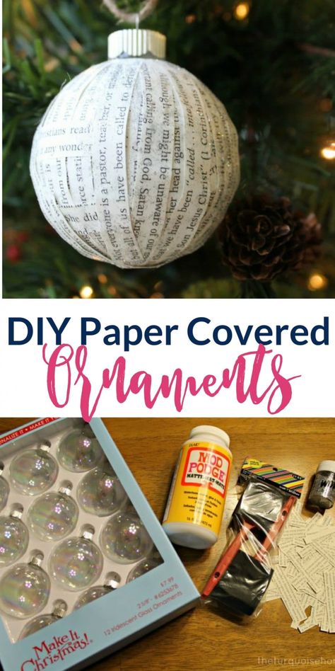 DIY Paper-covered Ornaments Class Ornaments, Cheap Christmas Ornaments, Cheap Ornaments, Diy Decoupage, Decoupage Crafts, Holiday Window Display, Easy Budget, Diy Ornament, Cheap Christmas Gifts