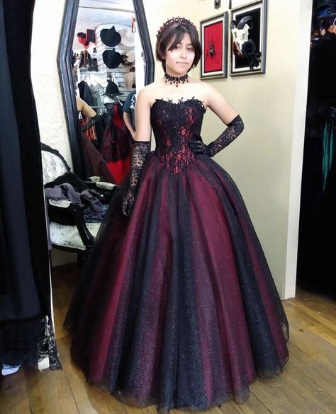 Red Black Gold Dresses, Wedding Gothic Dress, Goth Sweet 16 Dress, Ruby Red Dress Gowns, Punk Ball Gown, Gothic Wedding Dress Red, Black And Red Dress Formal Ball Gowns, Goth Dresses Prom, Black Red Prom Dress