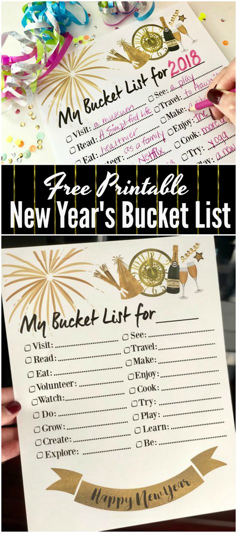 Enjoy this FREE Printable bucket list to write down your family's important goals for the new year! New Year Family Goals, New Year Free Printables, New Year Bucket List, Free Printable Bucket List, Party Planning Printable, New Years Goals, Printable Bucket List, Co-parenting, Kids New Years Eve