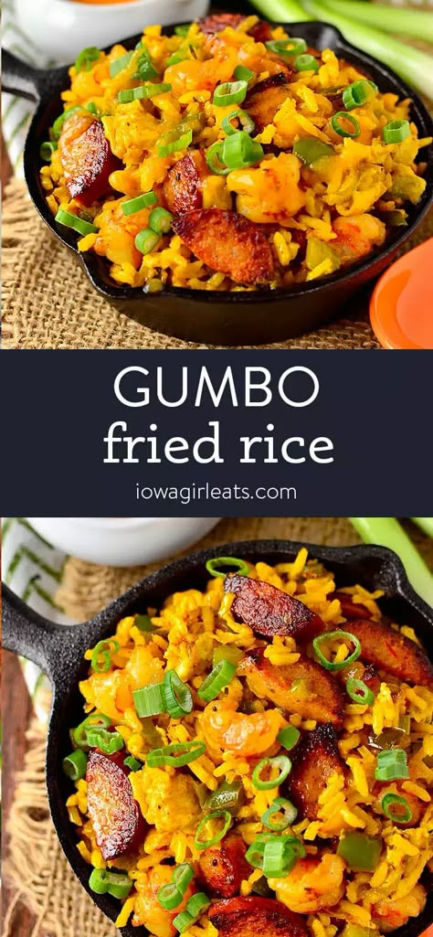 Gumbo Fried Rice - Iowa Girl Eats Southern Appalachian Recipes, Creole Recipes Louisiana, Types Of Bellies, Easy Soul Food, Southern Meals, Rice Dishes Recipes, Rice Side Dish Recipes, Creole Cooking, Cajun Dishes