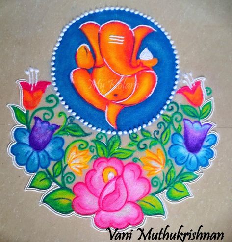 Rangoli Designs Ganesh Ji, Ganesh Ji Rangoli Design, Rangoli Lotus, Ready Rangoli, Cartoons Rangoli Design, Cartoons Rangoli, Rangoli Photos, Ganesh Rangoli, Modern Mehndi