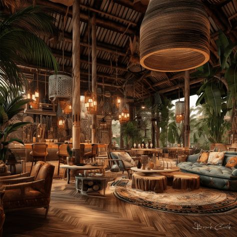 Interior Design , Bohemian Restaurant - 03 :: Behance Bohemian Cafe Interior Boho Style, Bohemian Restaurant Interior Design, Boho Restaurant Interior Design, Safari Restaurant, Boho Style Restaurant, Bohemian Restaurant, Boho Restaurant, Tiki House, Luxury Restaurant Interior