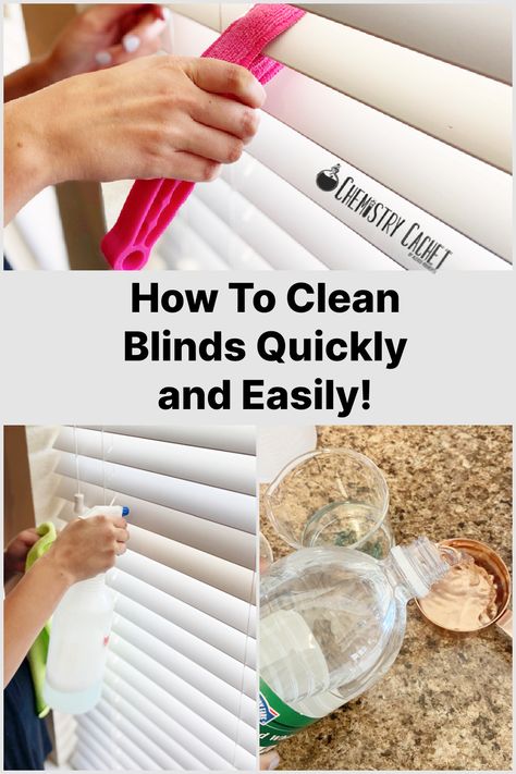 Chemistry Cachet shares the easiest cleaning hacks for blinds that will clean them faster and more easy. We have a homemade blind cleaner spray plus simple methods to use to keep blinds debris and dust-free! Get the post today Cleaning Blinds Easy, Cleaning Mini Blinds, Cleaning Wood Blinds, Clean Blinds, Clean Window Blinds, Simple Window Treatments, Life Hacks Cleaning, Clean Window, Cleaning Baseboards