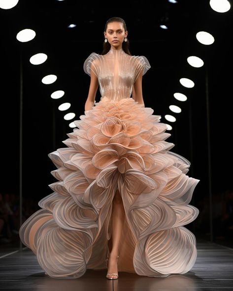 Avante Garde Ball Gown, Avantgarde Fashion Dresses, Unique Dress Designs Fashion, Avangard Style, Harmony In Fashion, Creative Dresses, Avangard Fashion, Pastel Gown, Unusual Dresses