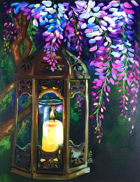 Wisteria And Glowing Lamp Easy Acrylic Painting Tutorial Step By Step Live Streaming | The Art Sherpa Easy Acrylic Painting Ideas, Art Sherpa, The Art Sherpa, Acrylic Painting Inspiration, Acrylic Painting Ideas, Easy Acrylic Painting, Canvas Painting Tutorials, Easy Canvas Art, Painting Art Lesson