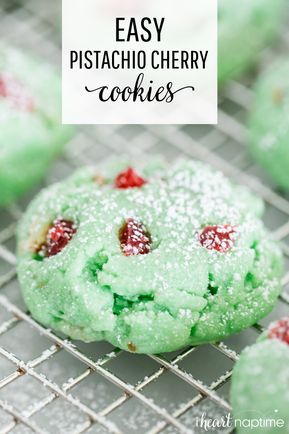 Pistachio And Cherry Cookies, Christmas Cookies With Red And Green Cherries, Pistachio Pudding Cookies Easy, Foods For Christmas Dinner, Cherry Pistachio Snowball Cookies, Christmas Cookies Cherry, Pistachio Cookies Pudding, Pistachio Cookies Christmas, Candied Cherry Recipes