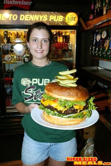 The Ye Olde 96er at Denny's Beer Barrel Pub in Clearfield, Pennsylvania ~ Home of the World's Biggest Hamburger Giant Hamburger, Hamburger Restaurant, Man Vs Food, Beer Barrel, Small Restaurant, Giant Food, Food Challenge, Big Meals, The Beer