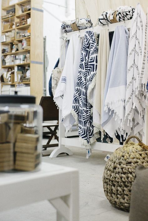 Simple indigo patterns. Beach Home Interiors, Sibella Court, Towel Display, The Beach People, Beach People, Hamptons Style, Store Displays, The Society, Shop Display