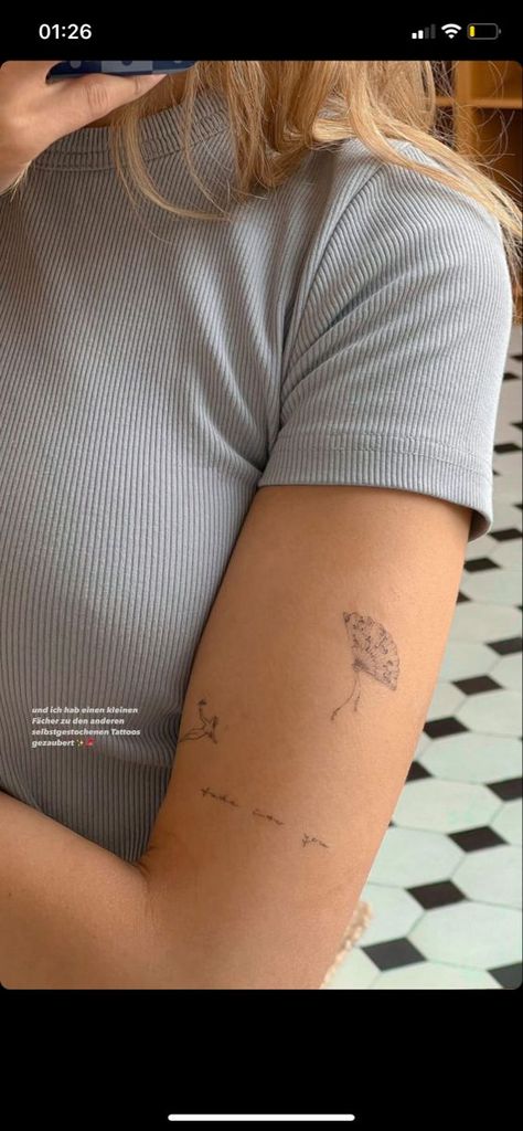 Small Tattoo Over Elbow, Tattoo Ideas Representing Mom, Minimalistic Tatoos Woman, Unique Arm Tattoo Placement, Minimal Sticker Sleeve, Amazing Tattoos For Women Unique, Dainty Tattoo Arm Sleeve, Dainty Feminine Tattoo Placement, Thank You Tattoo Words