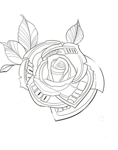 Money Flower Tattoo Designs, Money Rose Stencil, Money Rose Tattoo Design, Money Rose Tattoo Stencil, Rose Stem Tattoo, Money Rose Tattoo, Tatts Ideas, Rose Tattoo Stencil, Half Sleeve Tattoo Stencils