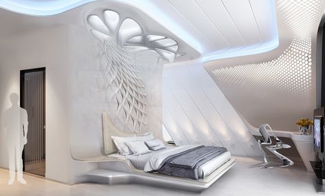 Parametric interior bedroom on Behance Parametric Interior, Futuristic Rooms, Zaha Hadid Interior, Futuristic Bedroom, Interior Design Career, Futuristic Interior, Interior Bedroom, Bedroom Bed Design, Zaha Hadid