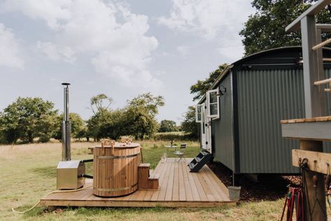 Luxury Shepherds Hut Interior, Shepherds Hut Exterior, Watch Sunset, Shepherds Huts, Shepherd Hut, Shepherd Huts, Small Kitchenette, Canopy And Stars, Hut House