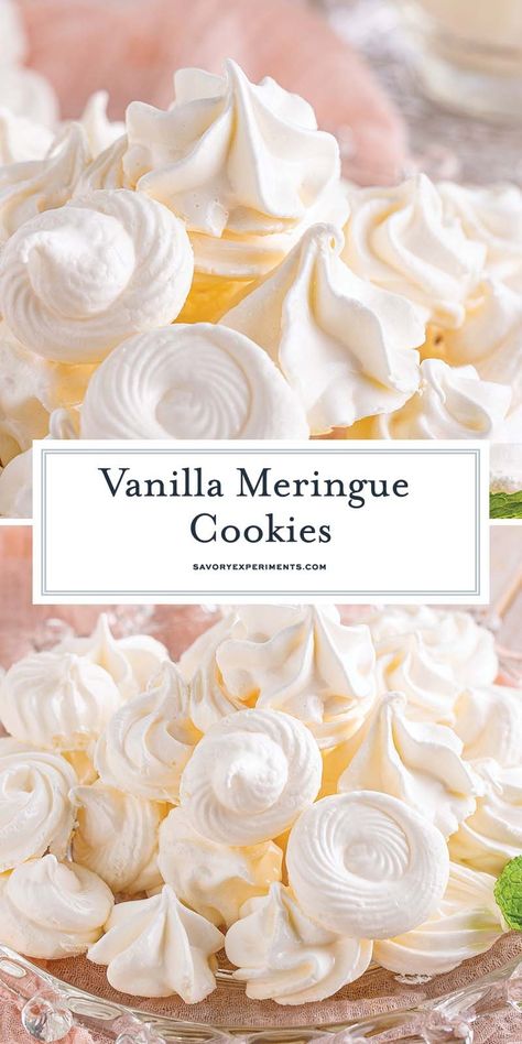 Light, crispy and airy, these EASY Vanilla Meringue Cookies taste like a crispy marshmallow and melt in your mouth! Vanilla Meringue Cookies, Jul Kaka, Mini Meringues, Winter Desserts, Meringue Cookies, Cookie Calories, Halloween Desserts, Best Dessert Recipes, Mini Desserts