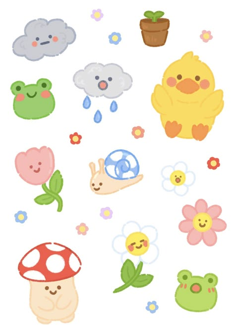 paula🐝shop in bio! on Twitter: "rainy spring 🌞🌷… " Journal Design Ideas, Rainy Spring, Korean Stickers, Stickers Kawaii, Scrapbook Stickers Printable, Bullet Journal Stickers, Kawaii Stickers, Cute Little Drawings, Kawaii Drawings