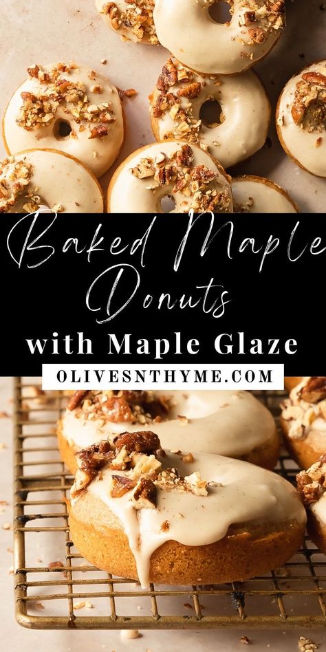 These maple donuts with maple glaze are the perfect donut for fall. They taste just like maple cake in donut form and are topped with a wonderfully delicious and easy maple glaze Maple Doughnut Recipe, Fall Doughnut Recipes, Icing For Donuts Recipe, Maple Donut Frosting, Maple Cream Cheese Glaze, Maple Frosting For Donuts Recipes, Fall Baked Donut Recipes, Donut Glaze Flavors, Tiger Tail Donuts Recipe