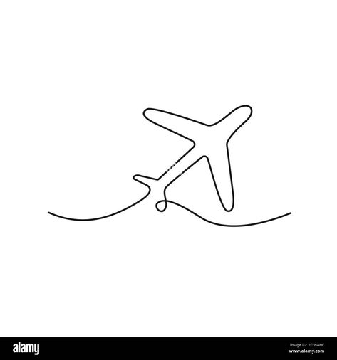 Airplane one line drawing. Minimalism art. Continuous line plane transportation. Vector illustration isolated on white background Stock Vector Image & Art - Alamy Single Line Plane Tattoo, Simple Aeroplane Drawing, Airplane Drawing Cute, Line Art Continuous, Plane Line Tattoo, One Line Plane Tattoo, Plane Vector Illustration, Airplane Line Tattoo, Airplane Line Drawing