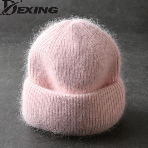 Rabbit Fur Beanies Soft Warm Fluffy Winter Hat Fluffy Winter Hat, Winter Hats Beanie, Hat For Women, Winter Hats For Women, Knit Cap, Black White Pink, Knitted Hat, Rabbit Fur, Black & White