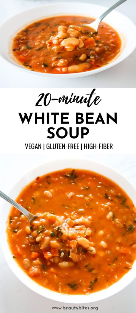 20-Minute Bean Soup - Cozy and Warming Vegan Recipe - Beauty Bites Healthy Bean Soup Recipes, Fiber Food Recipes, Healthy Bean Soup, Easy Bean Soup, Vegan Bean Soup, High Fiber Meal Plan, High Fiber Vegan, High Fiber Dinner, Fiber Fueled