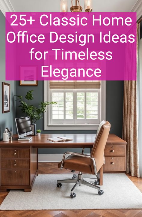 25+ Classic Home Office Design Ideas for Timeless Elegance Transitional Home Office Design, Small Executive Office Design, Elegant Office Design, Classic Home Office, Large Wooden Desk, Office Inspiration Workspaces, Minimalist Desk Lamp, Dark Wood Desk, Executive Office Design