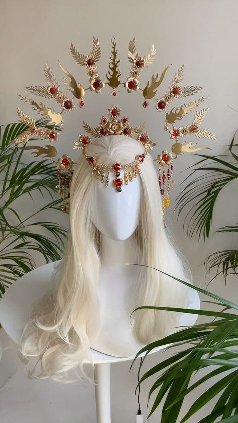 carbickovacrowns on Instagram: #flames halo ❤️‍🔥💫🌹 Headgear Fashion, Fashion Show Themes, Magic Shoes, Goddess Outfit, Goddess Crown, Prom Inspiration, Beauty Room Decor, Magical Jewelry, Fantasy Gowns