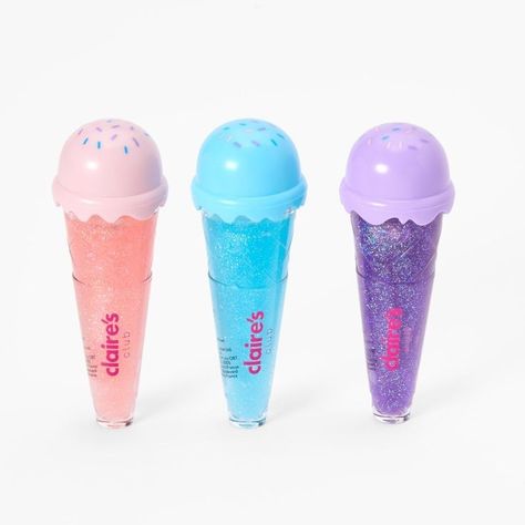 Ice Cream Lip Gloss, Claires Stuff, Glitter Ice Cream, Claire's Makeup, Cute Lipstick, Butterfly Hair Accessories, Shimmer Lip Gloss, Lip Balm Collection, My Little Pony Twilight