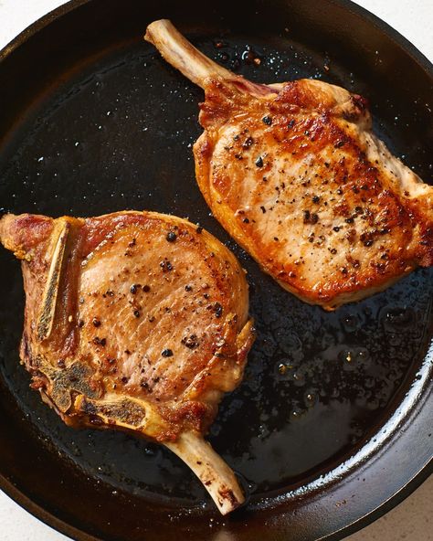 How To Cook Tender, Juicy Pork Chops Every Time | Kitchn Pork Chops Bone In, Thick Cut Pork Chops, Perfect Pork Chops, Pan Fried Pork Chops, Cooking Pork, Cooking Pork Chops, Tender Pork Chops, Seared Pork Chops, Pork Chop Recipes Baked