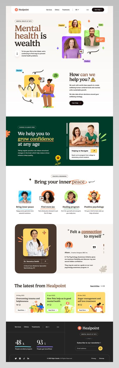 Mental Health Website by Farzan Faruk for Rylic Studio on Dribbble Health Website Design, Mental Health Website, Healthcare Website, Health Website, Friends Poster, Business Website Design, Website Design Layout, Web Project, Web Layout Design