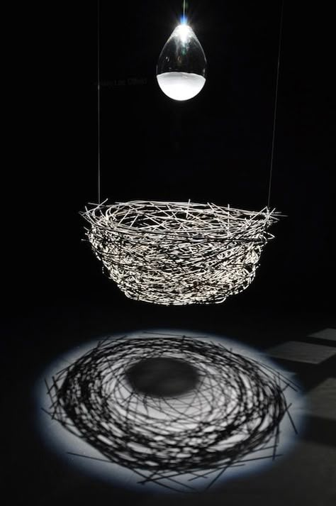 Kelsey Lee Offield | Sky Burial, 2008, steel and blown glass. Bird Nest Art, Bird Nests Art, Nest Art, Lighting Installation, Shadow Art, Art Texture, Light Sculpture, Sculpture Installation, Light Installation