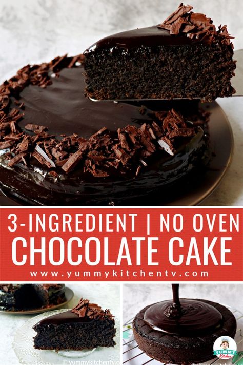 No Oven Chocolate Cake (3 Ingredients) - Yummy Kitchen No Bake Chocolate Cake, Cream Filled Cookies, 3 Ingredient Cakes, Baking A Cake, 3 Ingredient Desserts, Cheesecake Oreo, Chocolate Recipes Easy, Deserts Easy, Easy Chocolate Desserts