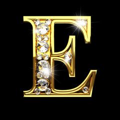 e isolated golden letters with diamonds on black Black Background, Stock Illustration, Stock Images, Diamonds, Stock Photos, Illustrations, Gold, Black